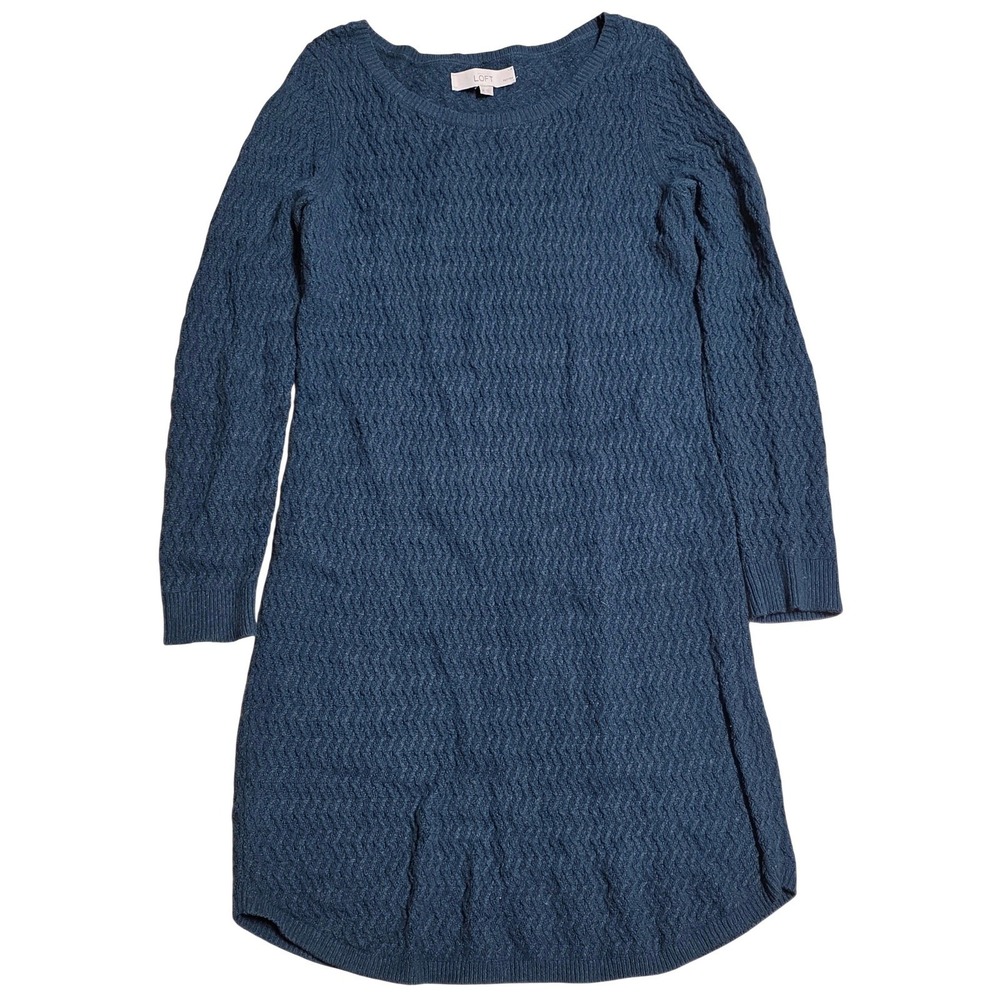 LOFT Petite Textured Knit Sweater Dress Women's Size S P Green Long Sleeve Cozy